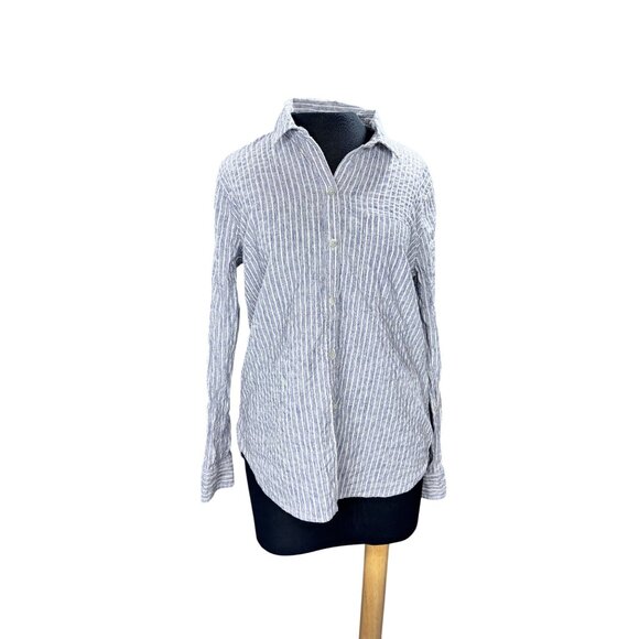 Lucky Brand Blue/White Striped Button-Down Shirt Womens M Cotton Blend Casual - Picture 1 of 11